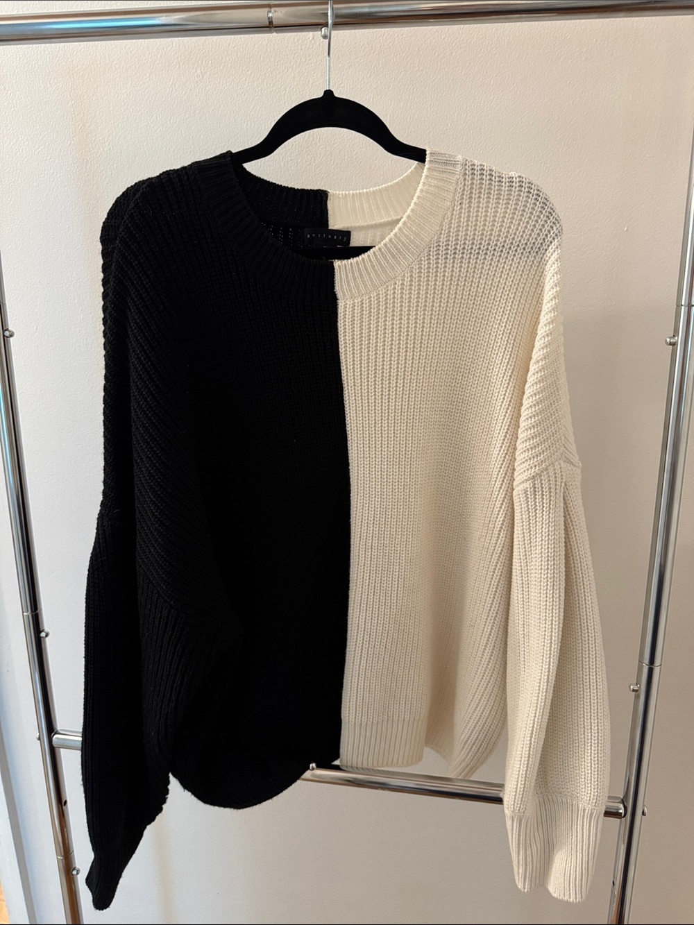 Sanctuary Two-Tone Black and Cream Crewneck Sweater